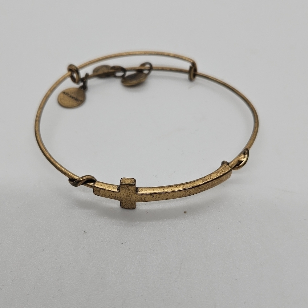 Alex and Ani gold tone cross expandable bangle bracelet